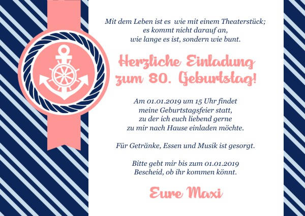 Maritime Geburtstagseinladungen Maritime Einladungskarten zum Geburtstag