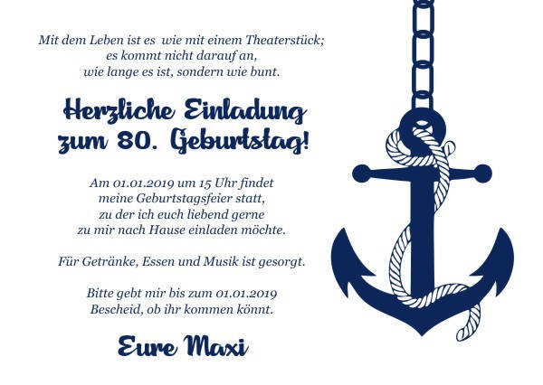 Maritime Geburtstagseinladungen Maritime Einladungskarten zum Geburtstag