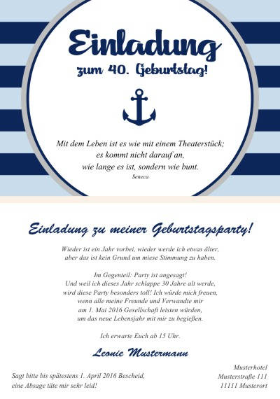 Maritime Einladungskarten Geburtstag